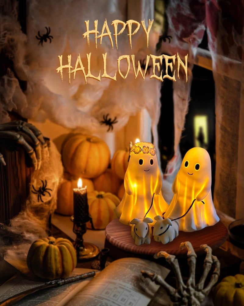 RWSEFK Display Statue Nightlight Ghost Walking Dog, Warm Lighted Indoor Figurine Lamps, Halloween Decors Spooky Dog Light, Cute Decorations for Party, Home, Bedroom, Shelf, Table Centerpiece (Girl) - Image 3